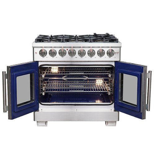 Forno Appliances - 36 in. Wide 6 Burner Capriasca 5.36 Cu. Ft. Freestanding Dual Fuel Range with French Doors and Convection Oven - Stainless Steel