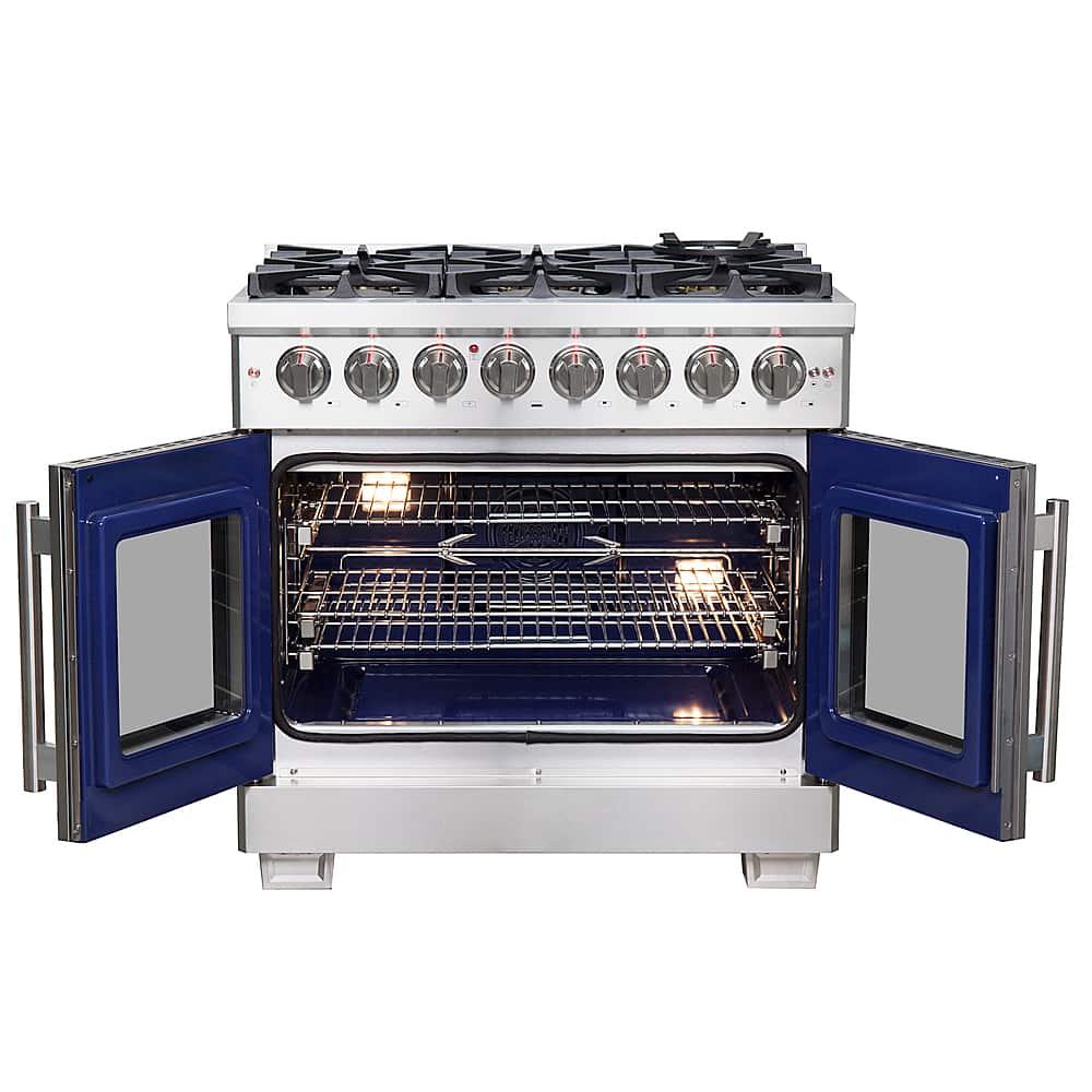 Forno Appliances - 36 in. Wide 6 Burner Capriasca 5.36 Cu. Ft. Freestanding Dual Fuel Range with French Doors and Convection Oven - Stainless Steel