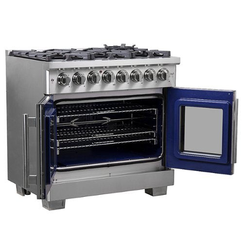 Forno Appliances - 36 in. Wide 6 Burner Capriasca 5.36 Cu. Ft. Freestanding Dual Fuel Range with French Doors and Convection Oven - Stainless Steel