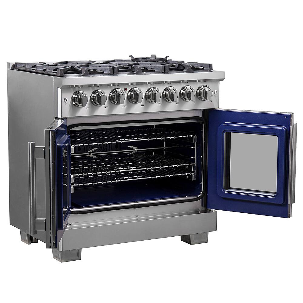 Forno Appliances - 36 in. Wide 6 Burner Capriasca 5.36 Cu. Ft. Freestanding Dual Fuel Range with French Doors and Convection Oven - Stainless Steel