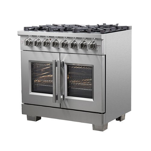 Forno Appliances - 36 in. Wide 6 Burner Capriasca 5.36 Cu. Ft. Freestanding Dual Fuel Range with French Doors and Convection Oven - Stainless Steel