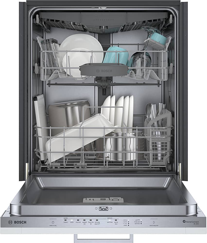 Bosch - 300 Series 24" Top Control Smart Built-In Stainless Steel Tub Dishwasher with 3rd Rack and RackMatic, 46 dBA - Custom Panel Ready