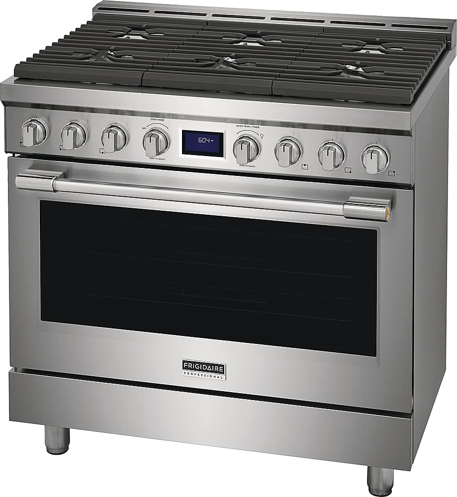 Frigidaire - Professional 36 in. Wide 6 burners 4.4 Cu. Ft. Slide-In Gas True Convection Range with Self-cleaning - Stainless Steel