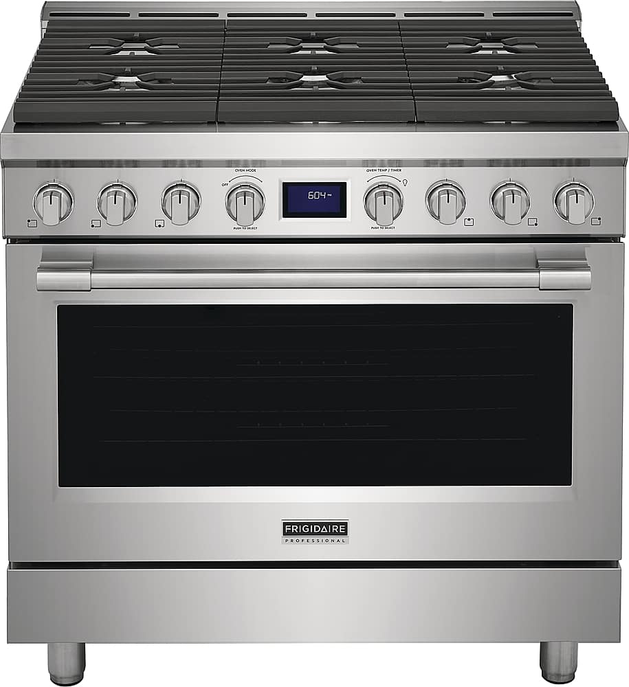 Frigidaire - Professional 36 in. Wide 6 burners 4.4 Cu. Ft. Slide-In Gas True Convection Range with Self-cleaning - Stainless Steel