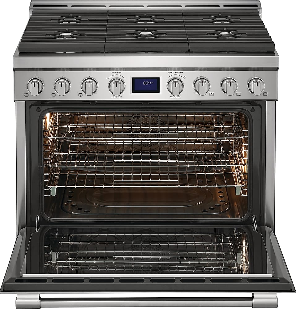 Frigidaire - Professional 36 in. Wide 6 burners 4.4 Cu. Ft. Slide-In Gas True Convection Range with Self-cleaning - Stainless Steel