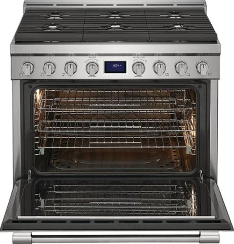 Frigidaire - Professional 36 in. Wide 6 burners 4.4 Cu. Ft. Slide-In Gas True Convection Range with Self-cleaning - Stainless Steel