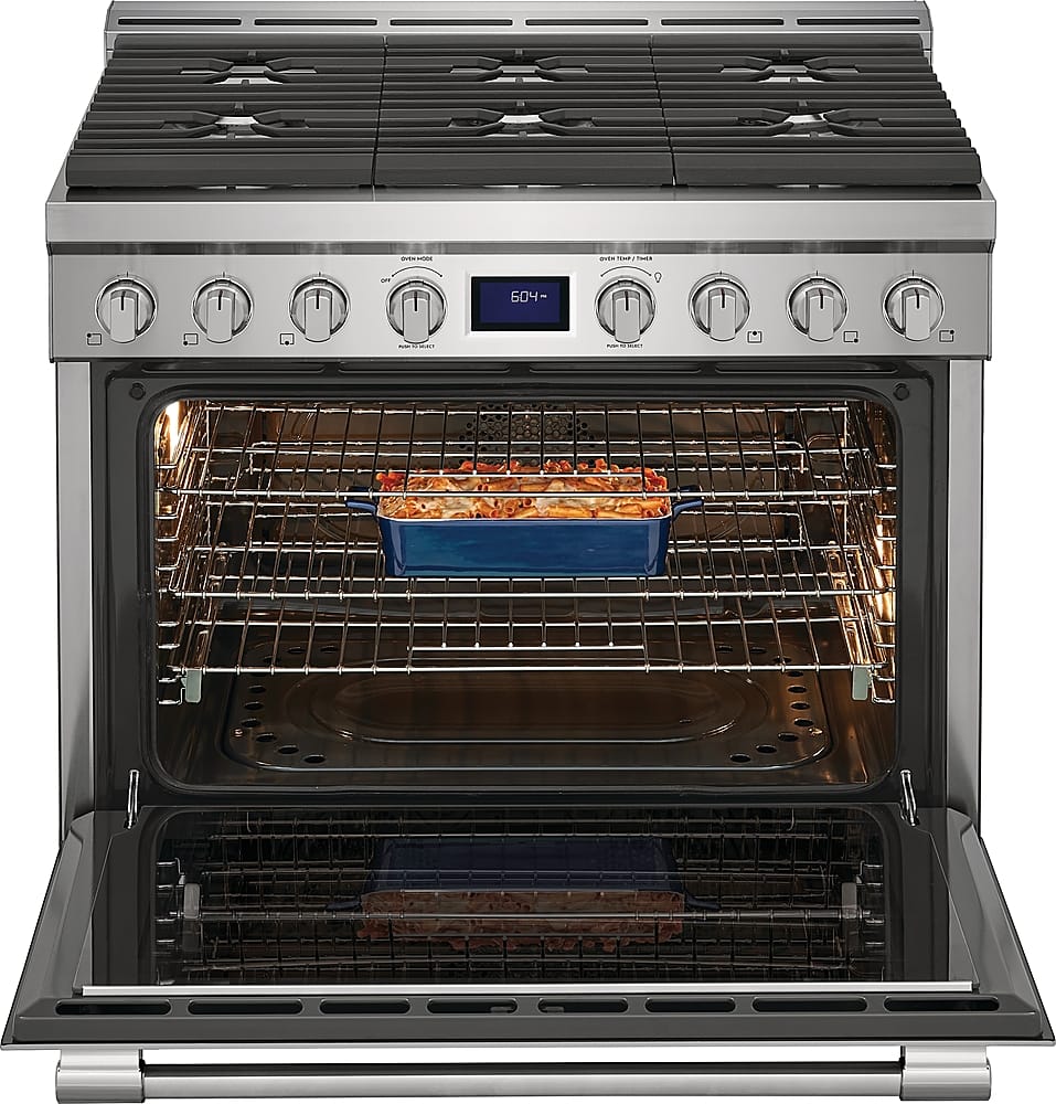 Frigidaire - Professional 36 in. Wide 6 burners 4.4 Cu. Ft. Slide-In Gas True Convection Range with Self-cleaning - Stainless Steel