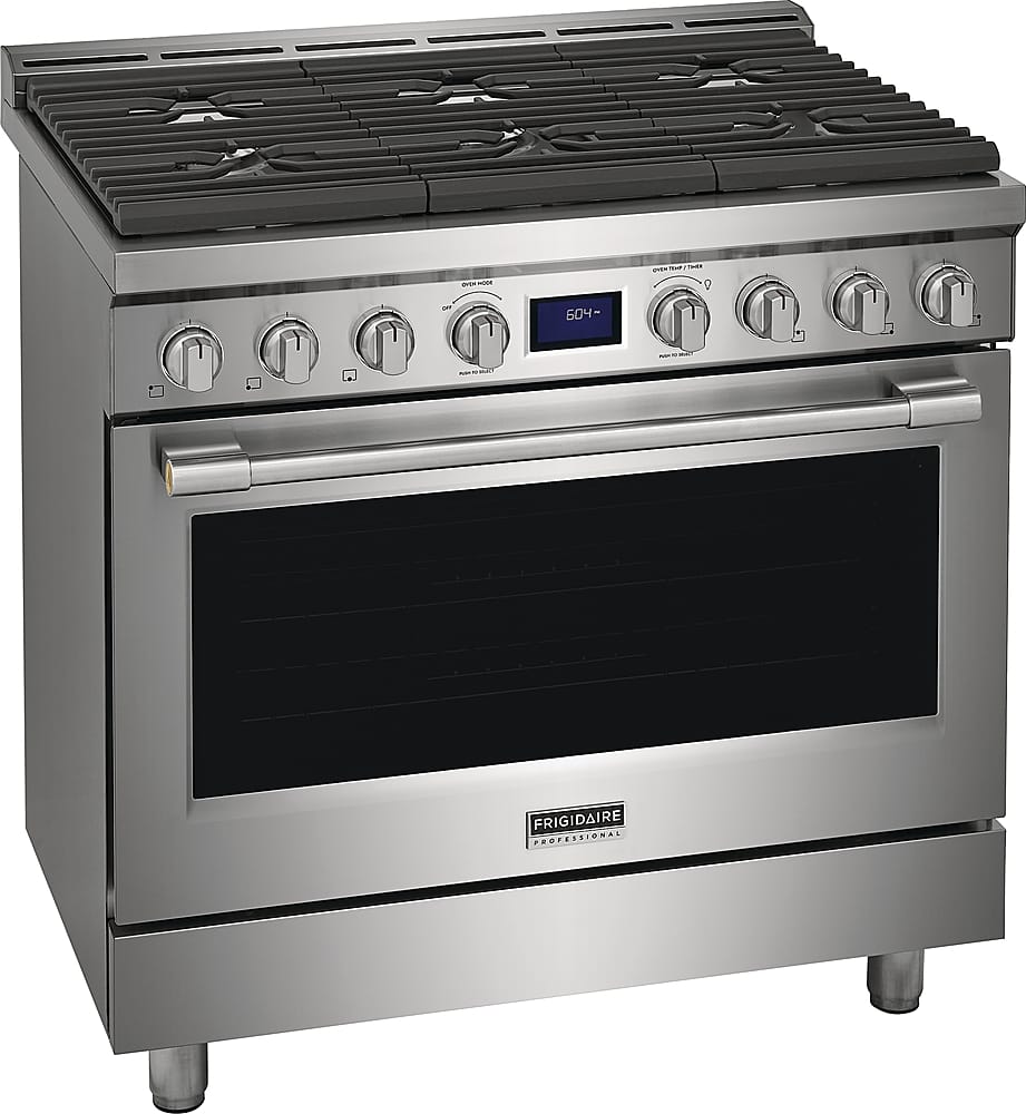 Frigidaire - Professional 36 in. Wide 6 burners 4.4 Cu. Ft. Slide-In Gas True Convection Range with Self-cleaning - Stainless Steel
