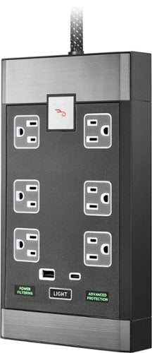 Rocketfish™ - 6-Outlet Strip Premium/1-USB-C/1-USB 2,880 Joules Surge Protector - Black