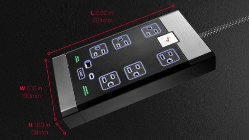 Rocketfish™ - 6-Outlet Strip Premium/1-USB-C/1-USB 2,880 Joules Surge Protector - Black