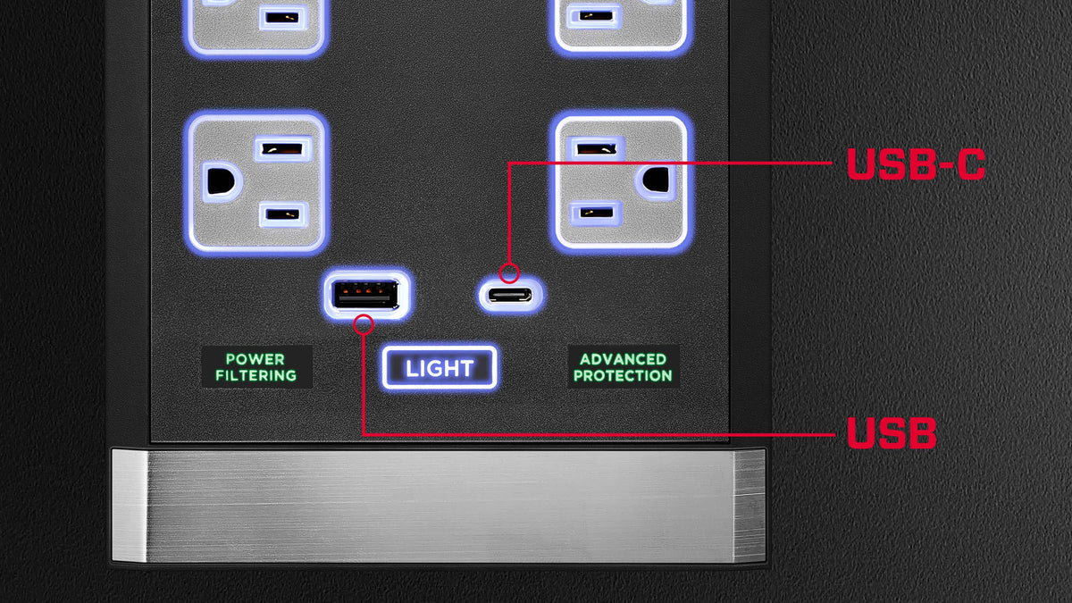 Rocketfish™ - 6-Outlet Strip Premium/1-USB-C/1-USB 2,880 Joules Surge Protector - Black