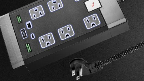 Rocketfish™ - 6-Outlet Strip Premium/1-USB-C/1-USB 2,880 Joules Surge Protector - Black