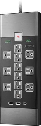 Rocketfish™ - 12-Outlet 5,280 Joules Surge Protector with USB and USB-C - Black