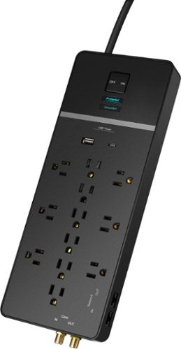 Rocketfish™ - 12-Outlet Strip/1-USB-C/1-USB 4,680 Joules Surge Protector - Black