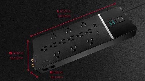 Rocketfish™ - 12-Outlet Strip/1-USB-C/1-USB 4,680 Joules Surge Protector - Black