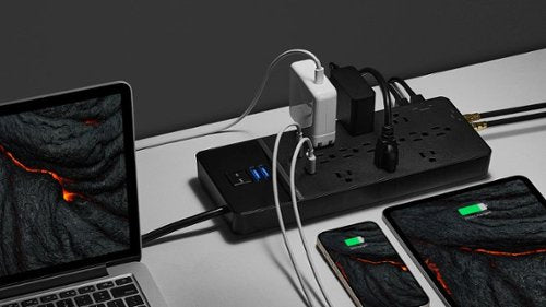 Rocketfish™ - 12-Outlet Strip/1-USB-C/1-USB 4,680 Joules Surge Protector - Black