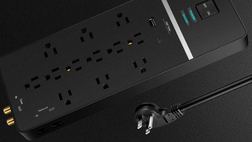 Rocketfish™ - 12-Outlet Strip/1-USB-C/1-USB 4,680 Joules Surge Protector - Black