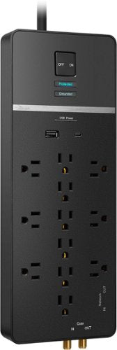 Rocketfish™ - 12-Outlet Strip/1-USB-C/1-USB 4,680 Joules Surge Protector - Black