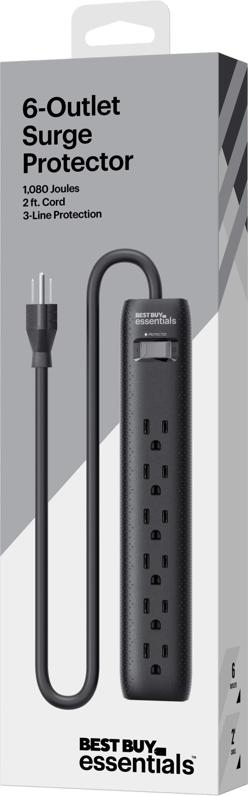 Best Buy essentials™ - 6-Outlet 1,080 Joules Surge Protector - Black