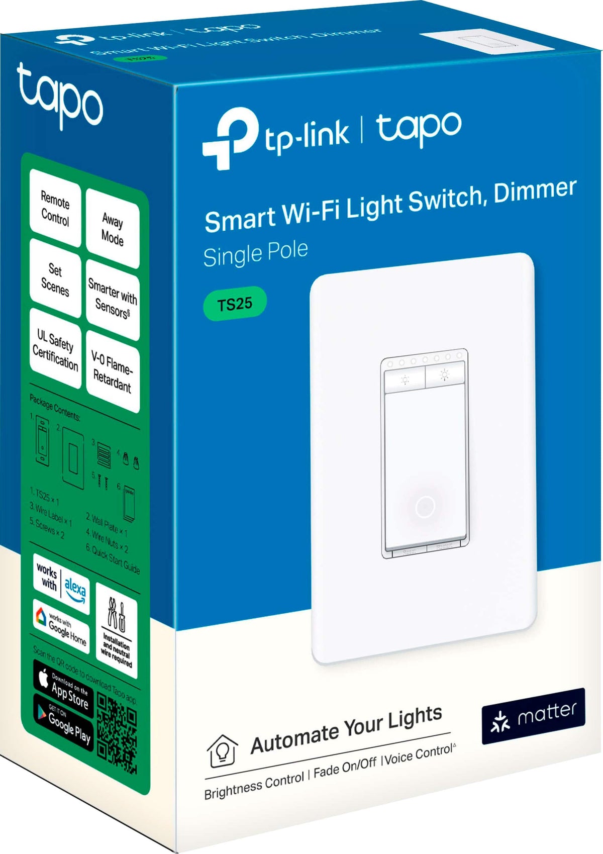 TP-Link - Tapo Smart Wi-Fi Light Dimmer Switch with Matter (1-Pack) - Replaces Most Traditional Switches - White