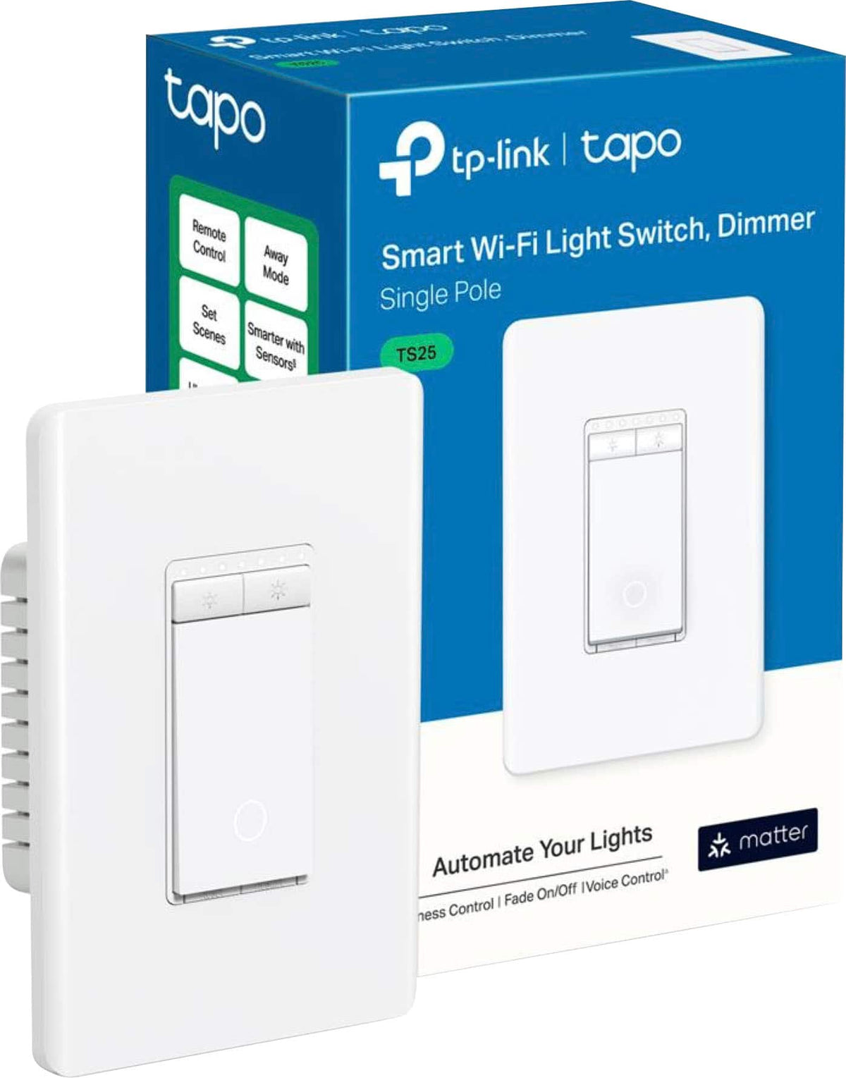 TP-Link - Tapo Smart Wi-Fi Light Dimmer Switch with Matter (1-Pack) - Replaces Most Traditional Switches - White