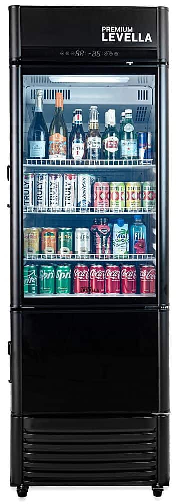 Premium Levella - 26 in. Wide 12.5 cu. ft. 2-Door Commercial Merchandiser Refrigerator Glass-Door Beverage Display Cooler with Freezer - Black