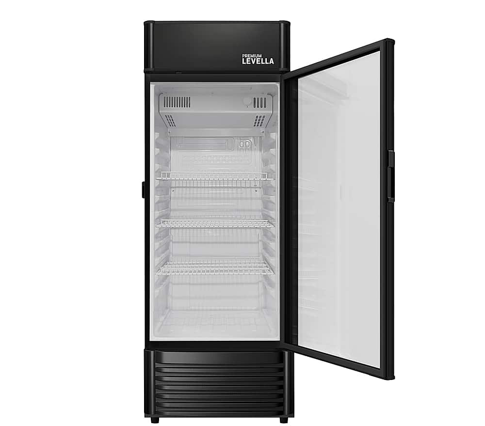 Premium Levella - 22 in. Wide 6.5 cu. ft. 1-Door Commercial Merchandiser Refrigerator Glass-Door Beverage Display Cooler - Black