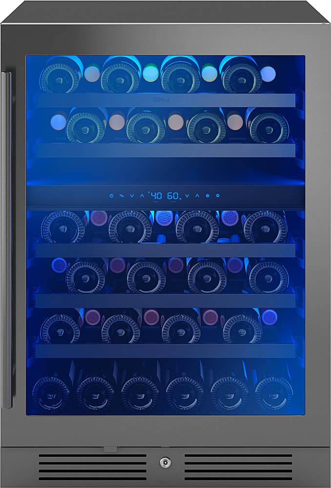 Zephyr - Presrv 24 in. 45-Bottle Built-In or Freestanding Dual Zone Wine Cooler - Black Stainless Steel