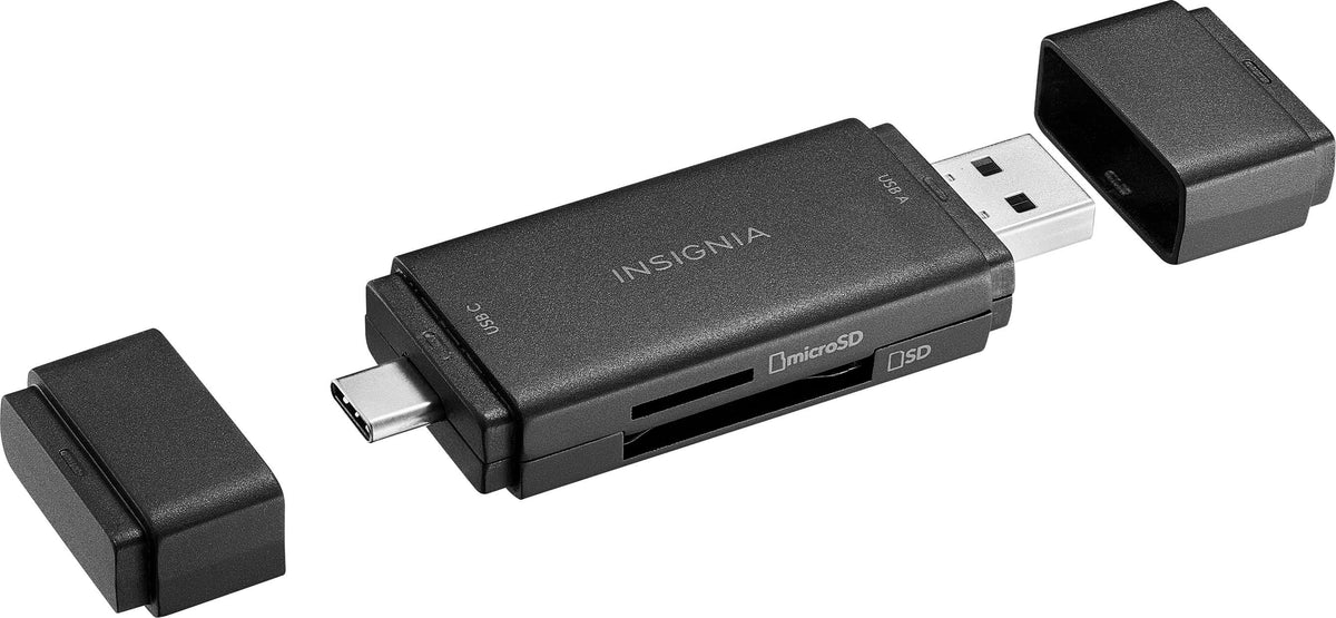 Insignia™ - USB-C/USB 3.0 to SD and microSD Memory Card Reader - Black