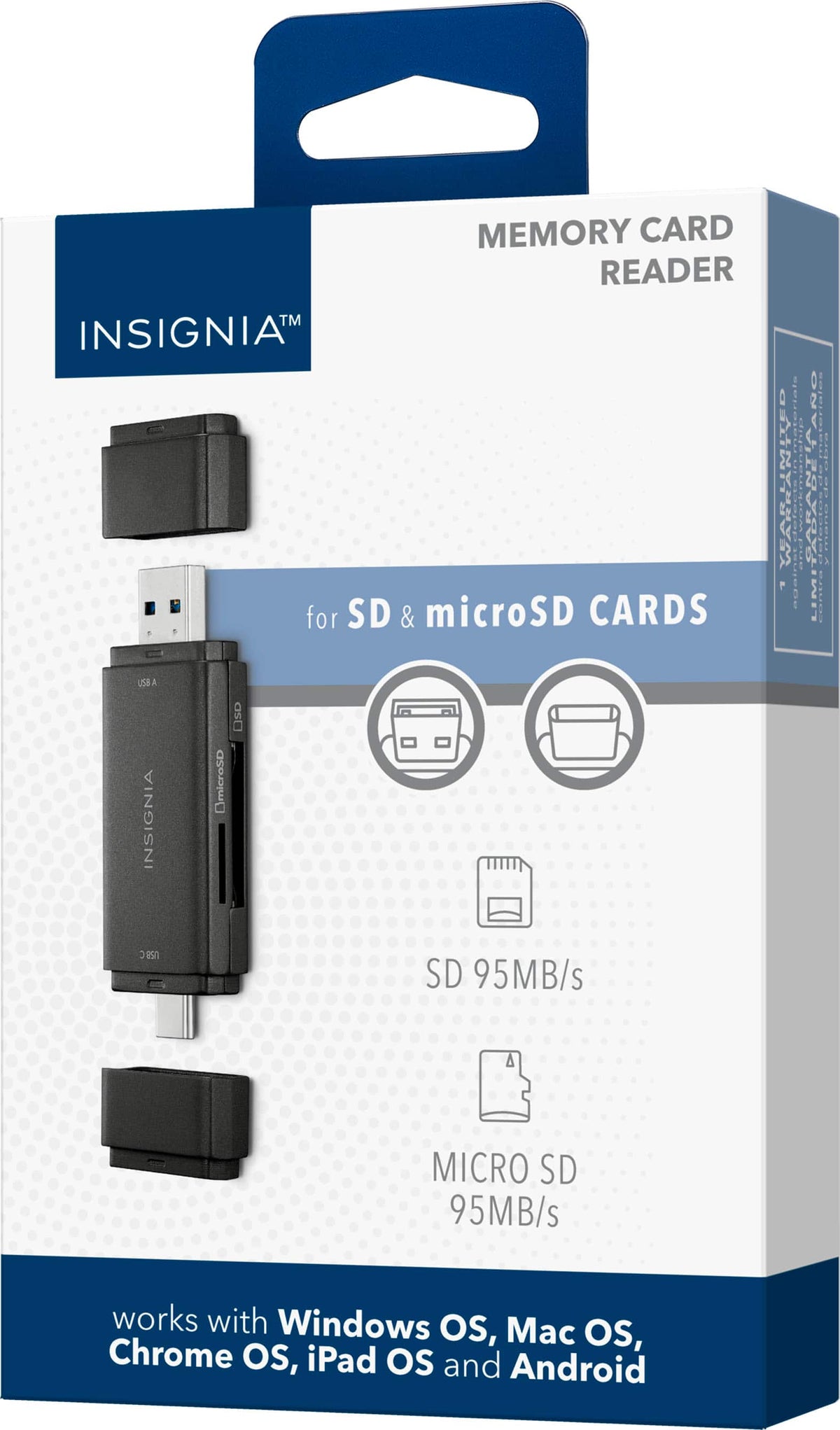 Insignia™ - USB-C/USB 3.0 to SD and microSD Memory Card Reader - Black