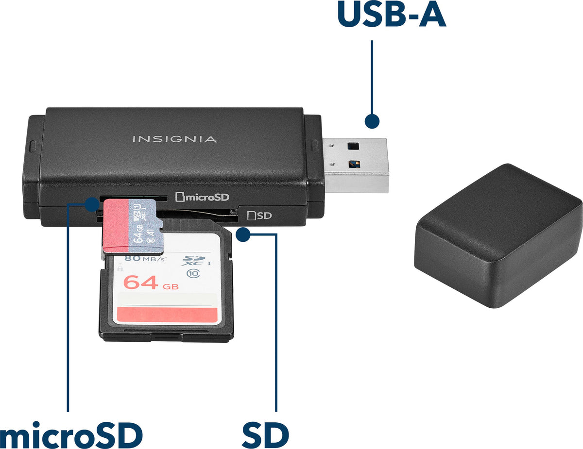 Insignia™ - USB 3.0 SD and microSD Memory Card Reader - Black