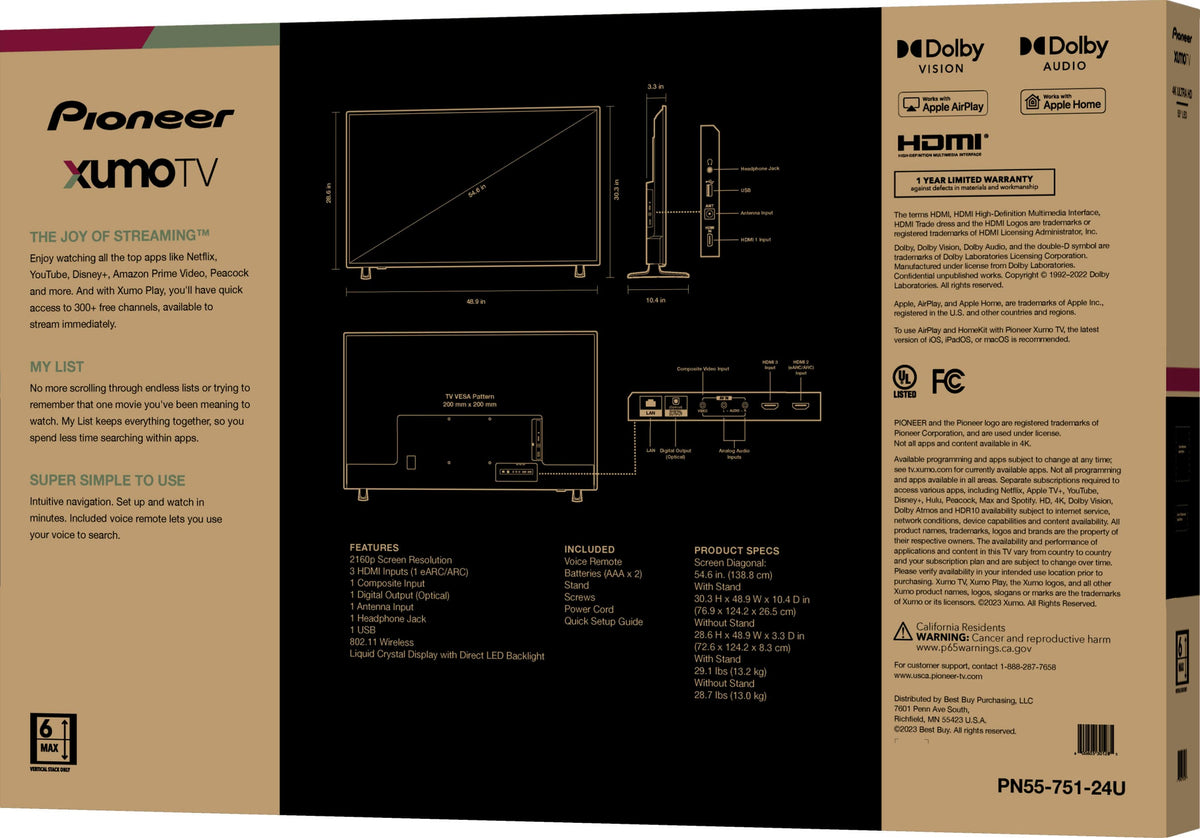 Pioneer - 55" Class LED 4K UHD Smart Xumo TV
