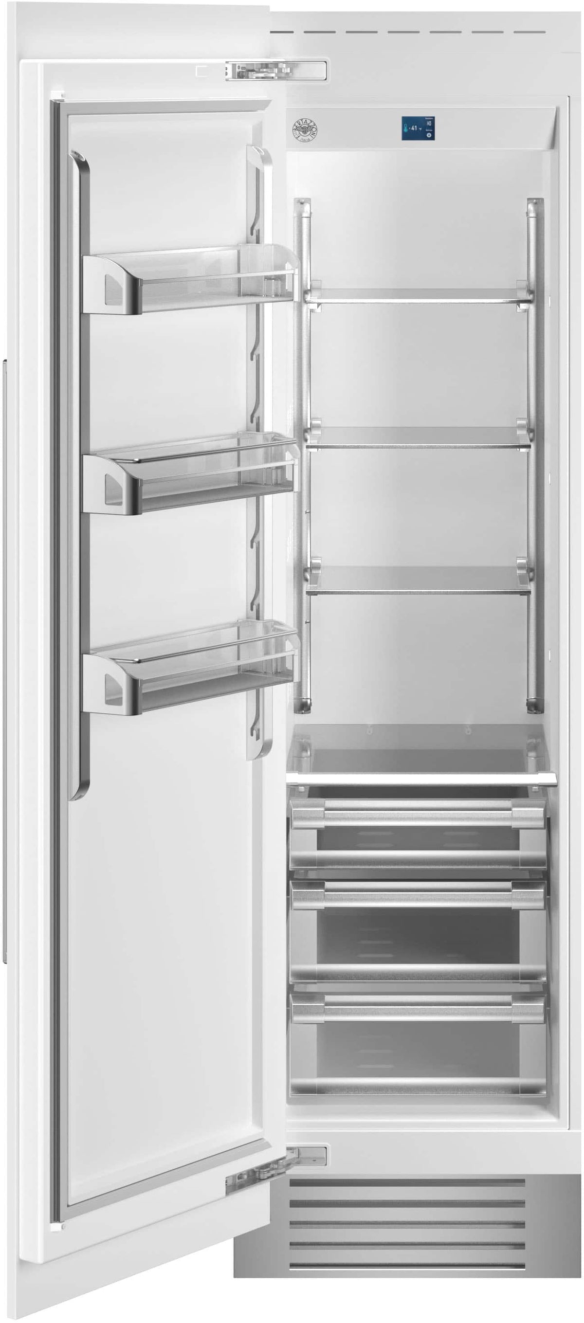 Bertazzoni - 24 in. Wide 13.0 cu ft Built-in Refrigerator Column with Interior TFT touch & Scroll Interface - Custom Panel Ready