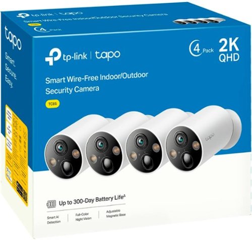 TP-Link - Tapo Wire-Free Indoor/Outdoor Cameras with up to 300 days of Battery Life and Magnetic Base (4-Pack) - No Monthly Fees - White