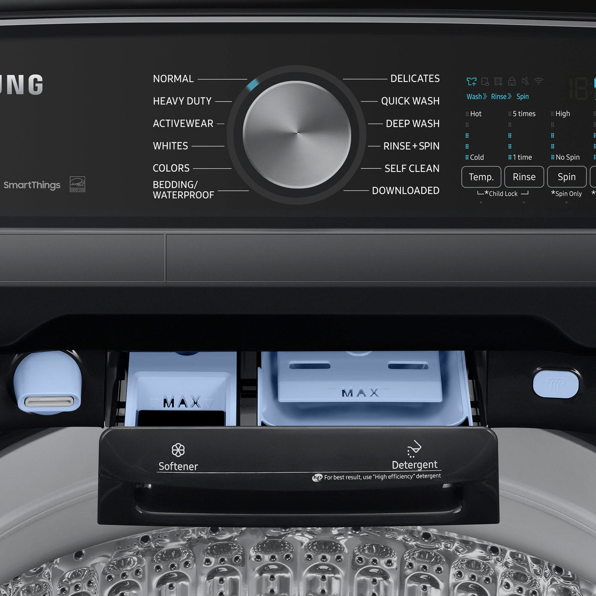Samsung - 5.5 Cu. Ft. High-Efficiency Smart Top Load Washer with Super Speed Wash - Brushed Black