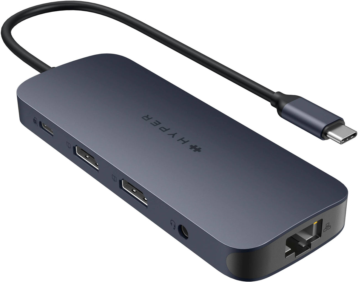 Hyper - HyperDrive Next​ 11 Port USB-C Hub, dual 4K HDMI, Ethernet, 2 USB-C, 2 USB-A, microSD/SD, travel dock for PC/Chromebook - Midnight Blue