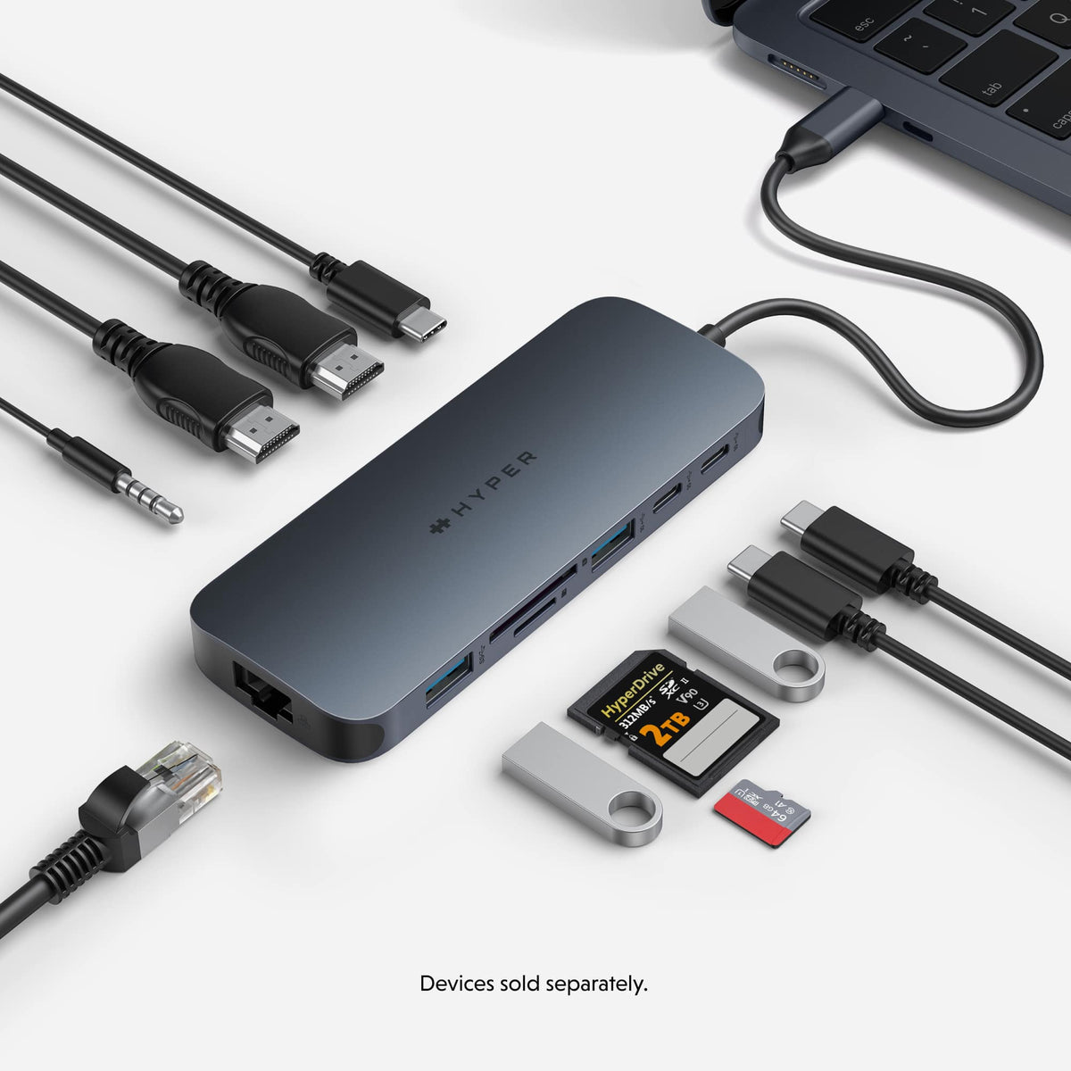Hyper - HyperDrive Next​ 11 Port USB-C Hub, dual 4K HDMI, Ethernet, 2 USB-C, 2 USB-A, microSD/SD, travel dock for PC/Chromebook - Midnight Blue