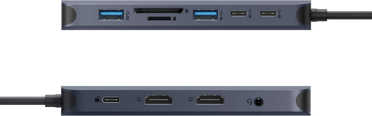 Hyper - HyperDrive Next​ 11 Port USB-C Hub, dual 4K HDMI, Ethernet, 2 USB-C, 2 USB-A, microSD/SD, travel dock for PC/Chromebook - Midnight Blue