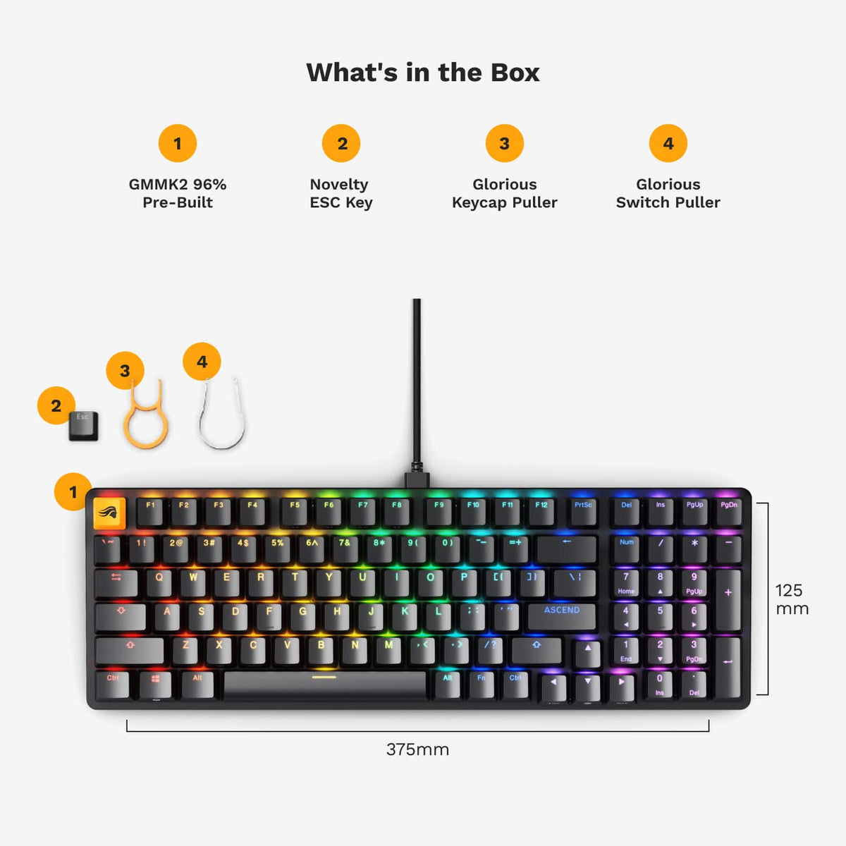 Glorious - GMMK 2 Prebuilt 96% Full Size Wired Mechanical Linear Switch Gaming Keyboard with Hotswappable Switches - Black