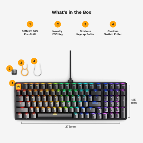 Glorious - GMMK 2 Prebuilt 96% Full Size Wired Mechanical Linear Switch Gaming Keyboard with Hotswappable Switches - Black