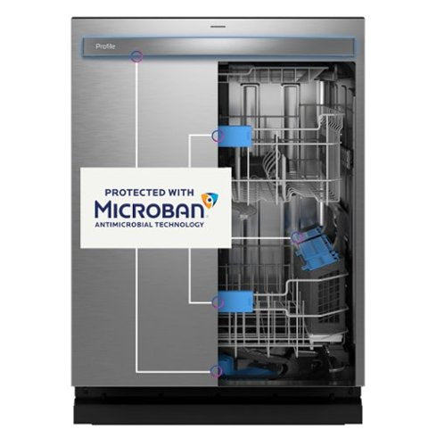 GE Profile - 24" Top Control Smart Built-In Stainless Steel Tub Dishwasher with 3rd Rack, Microban Protection and 44 dBA - Stainless Steel