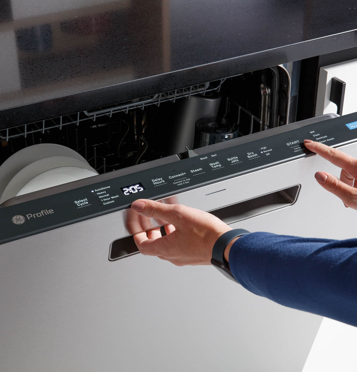 GE Profile - 24" Top Control Smart Built-In Stainless Steel Tub Dishwasher with 3rd Rack, Microban Protection and 44 dBA - Stainless Steel
