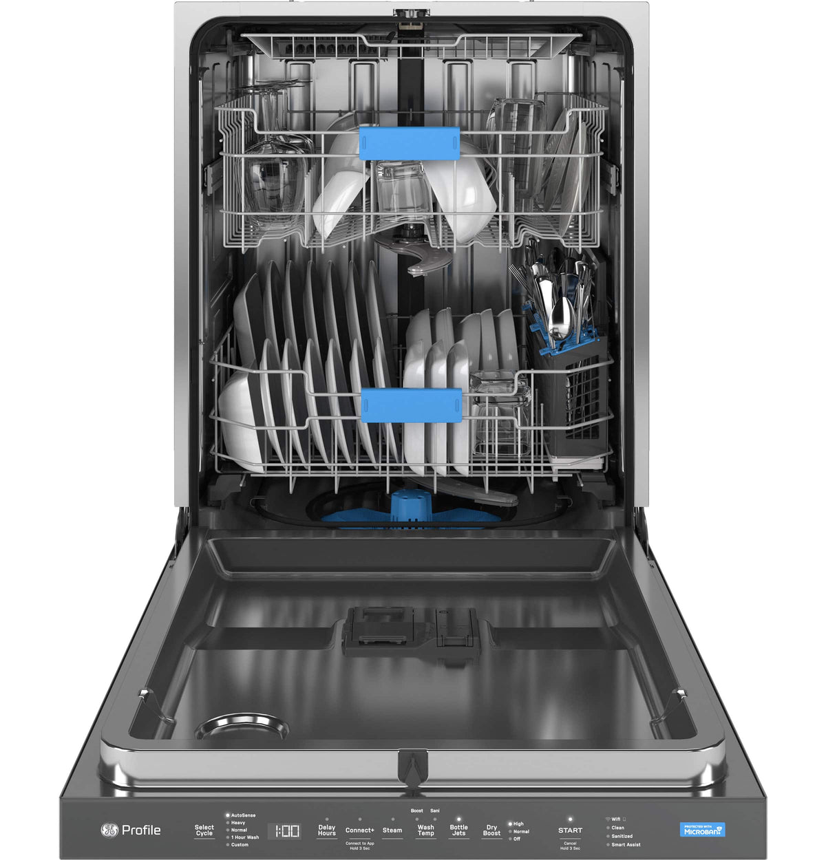 GE Profile - 24" Top Control Smart Built-In Stainless Steel Tub Dishwasher with 3rd Rack, Microban Protection and 44 dBA - Stainless Steel