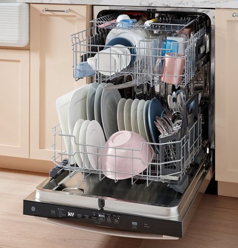 GE - 24" Top Control Built-In Stainless Steel Tub Dishwasher with 3rd Rack, Santize Cycle and 45 dBA - White