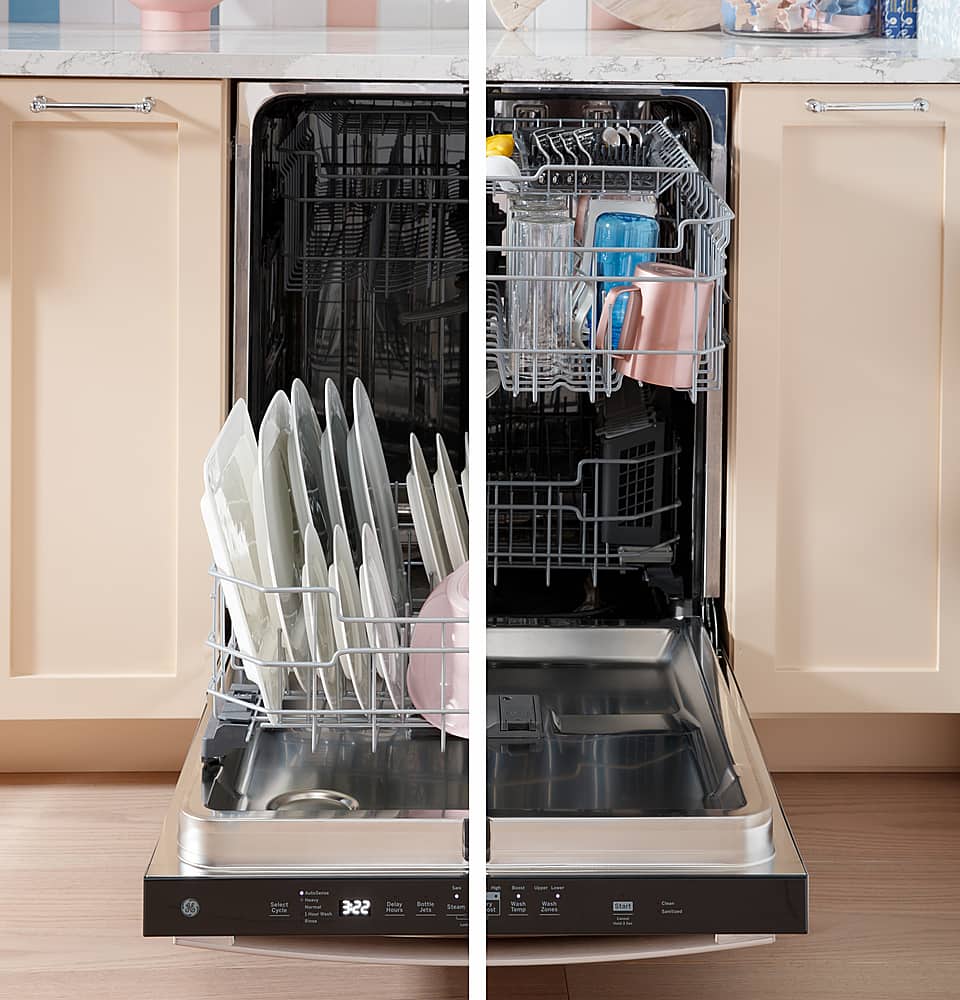 GE - 24" Top Control Built-In Stainless Steel Tub Dishwasher with 3rd Rack, Santize Cycle and 45 dBA - White