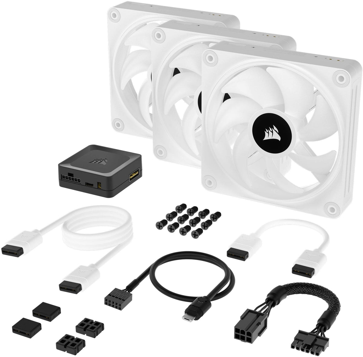 CORSAIR - iCUE LINK QX120 RGB 120mm PWM Computer Case Fan with iCUE LINK System Hub Kit (3-pack) - White