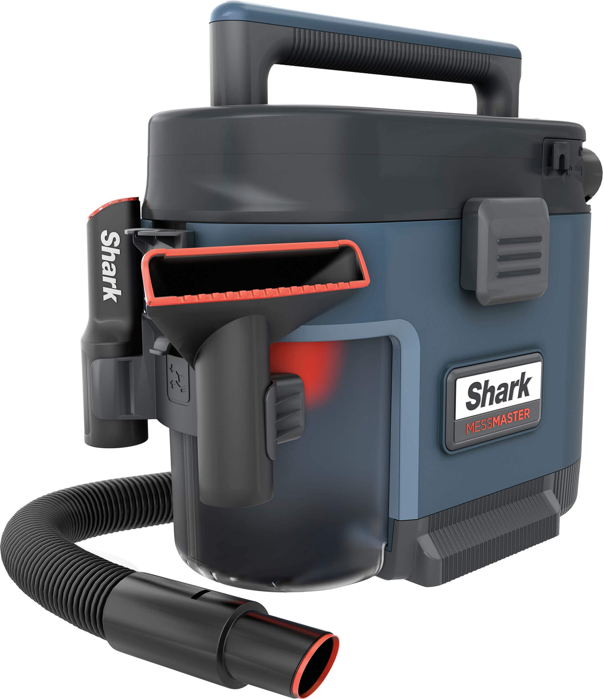 Shark - MessMaster Portable Wet/Dry Vacuum, 1 Gallon Capacity, Corded, Handheld, Perfect for Pets & Cars with Bonus Carpet Tool - Blue