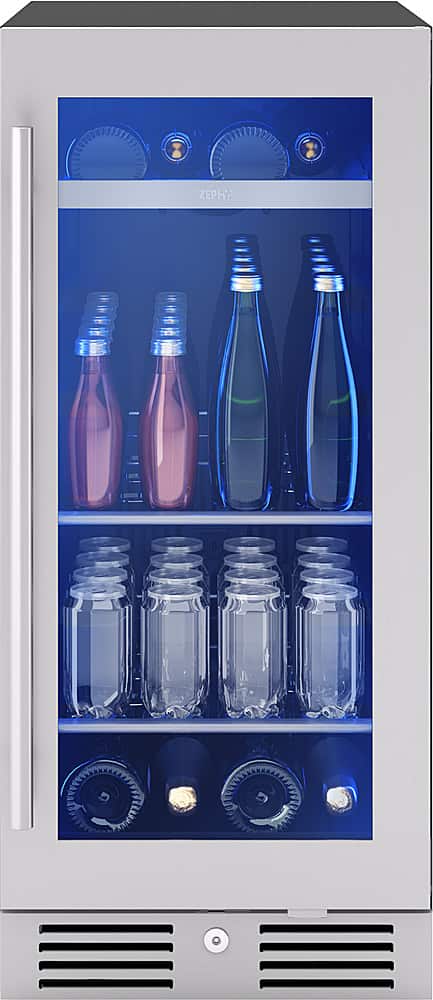 Zephyr - Presrv 15 in. 3.4 Cu. Ft. 4-Bottle and 64-Can Single Zone Beverage Cooler - Stainless Steel/Glass