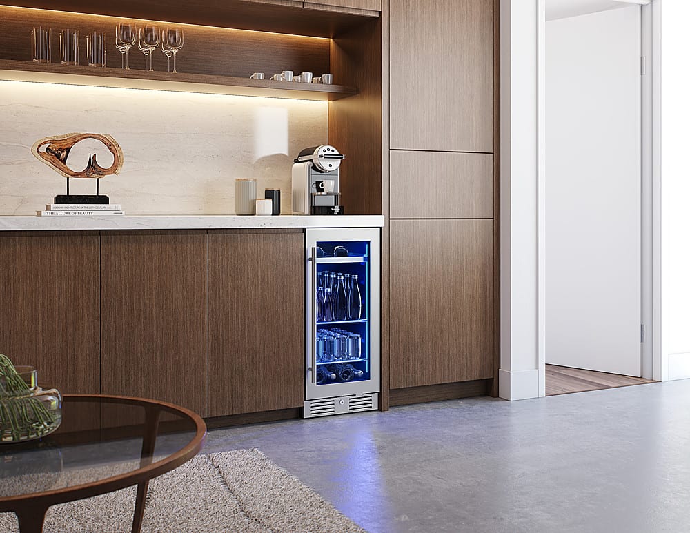 Zephyr - Presrv 15 in. 3.4 Cu. Ft. 4-Bottle and 64-Can Single Zone Beverage Cooler - Stainless Steel/Glass