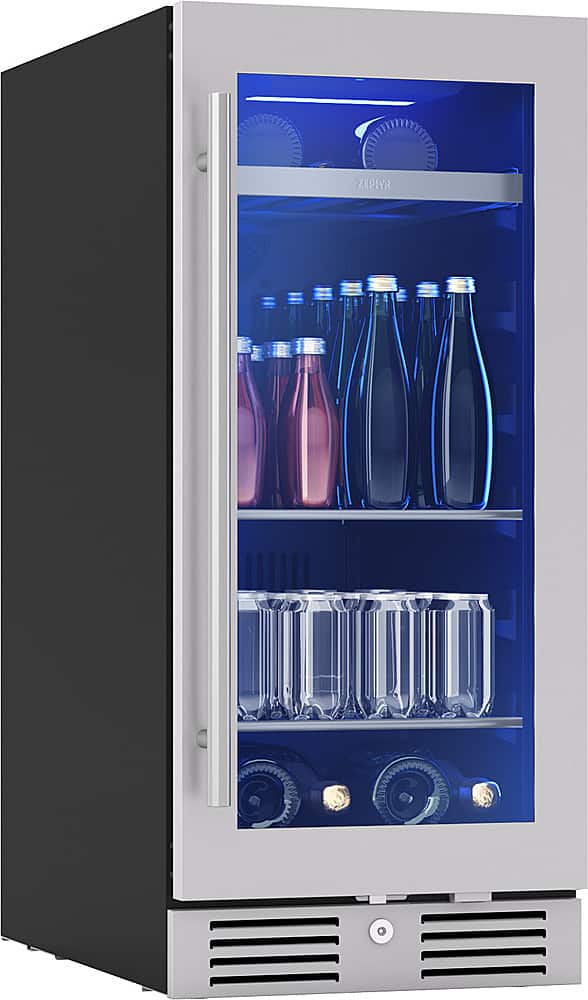 Zephyr - Presrv 15 in. 3.4 Cu. Ft. 4-Bottle and 64-Can Single Zone Beverage Cooler - Stainless Steel/Glass